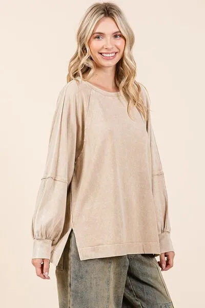 Hazel Blues® |  Mittoshop Mineral Wash Raglan Long Sleeve Oversized Top