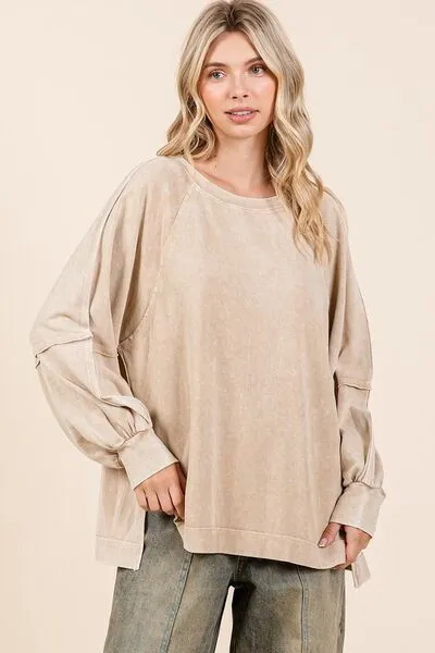Hazel Blues® |  Mittoshop Mineral Wash Raglan Long Sleeve Oversized Top