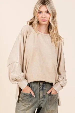 Hazel Blues® |  Mittoshop Mineral Wash Raglan Long Sleeve Oversized Top