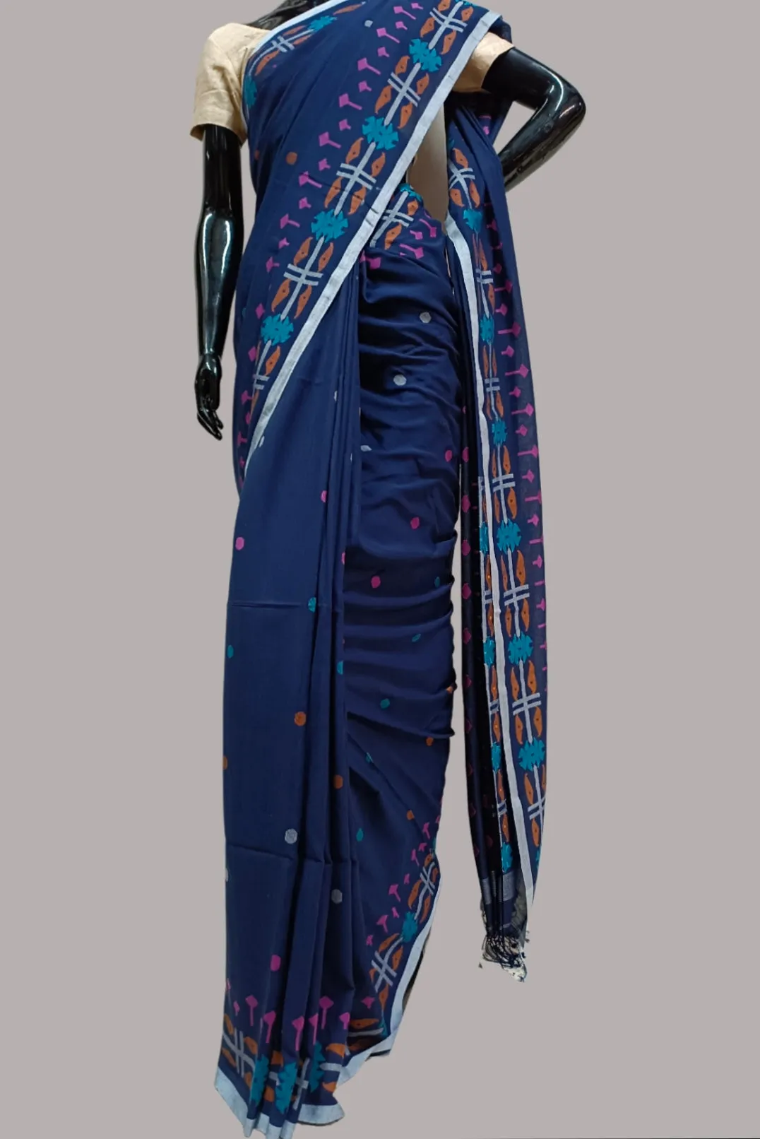 Indigo Blue Elegance: The Balaram Saha Dhakai Jamdani Saree