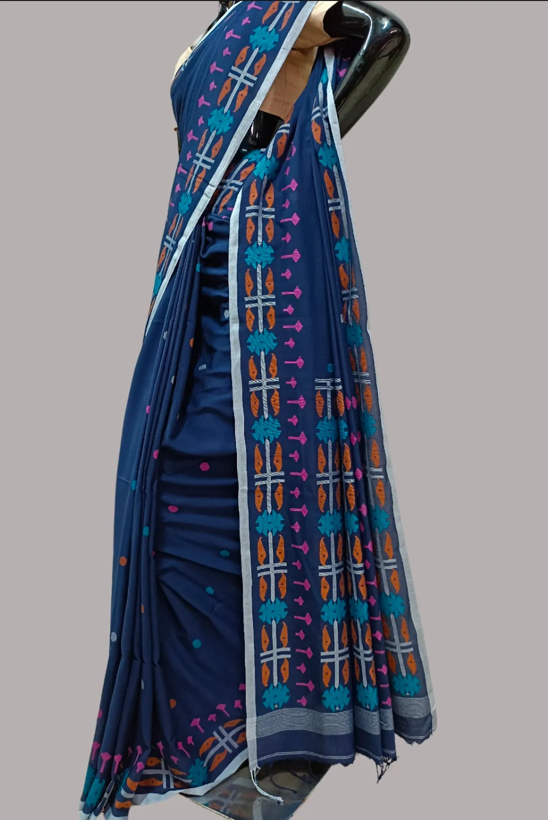 Indigo Blue Elegance: The Balaram Saha Dhakai Jamdani Saree