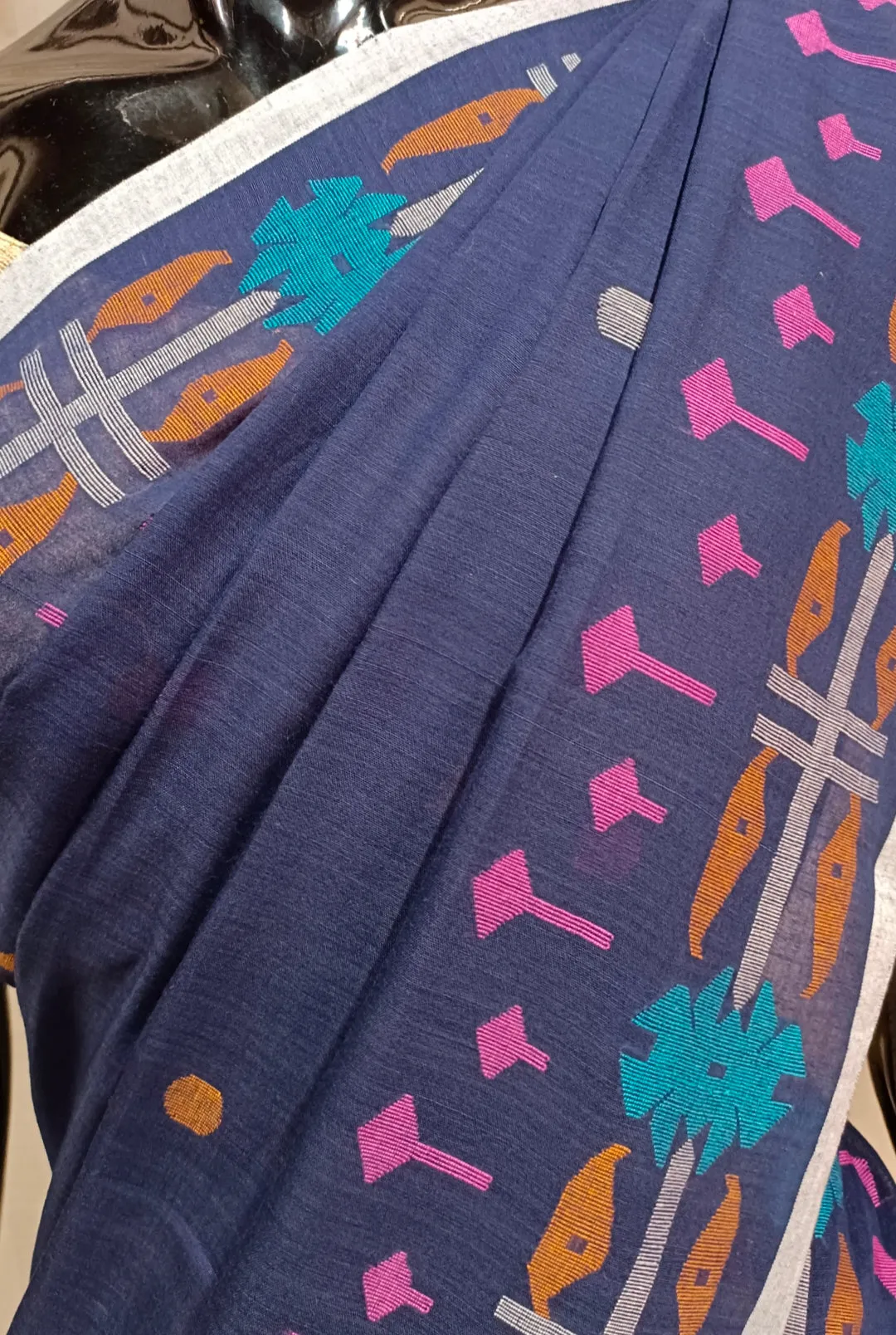 Indigo Blue Elegance: The Balaram Saha Dhakai Jamdani Saree