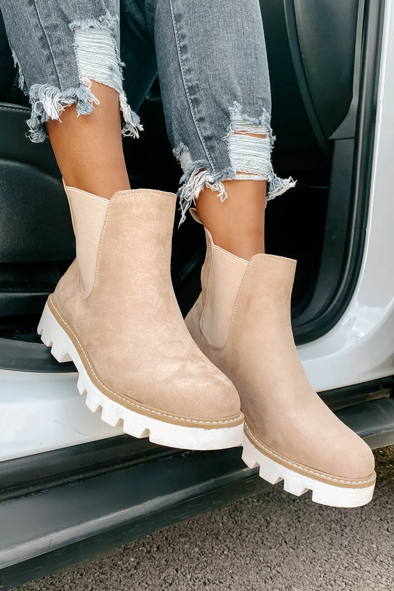 Jenkins Faux Suede Booties (Cream)
