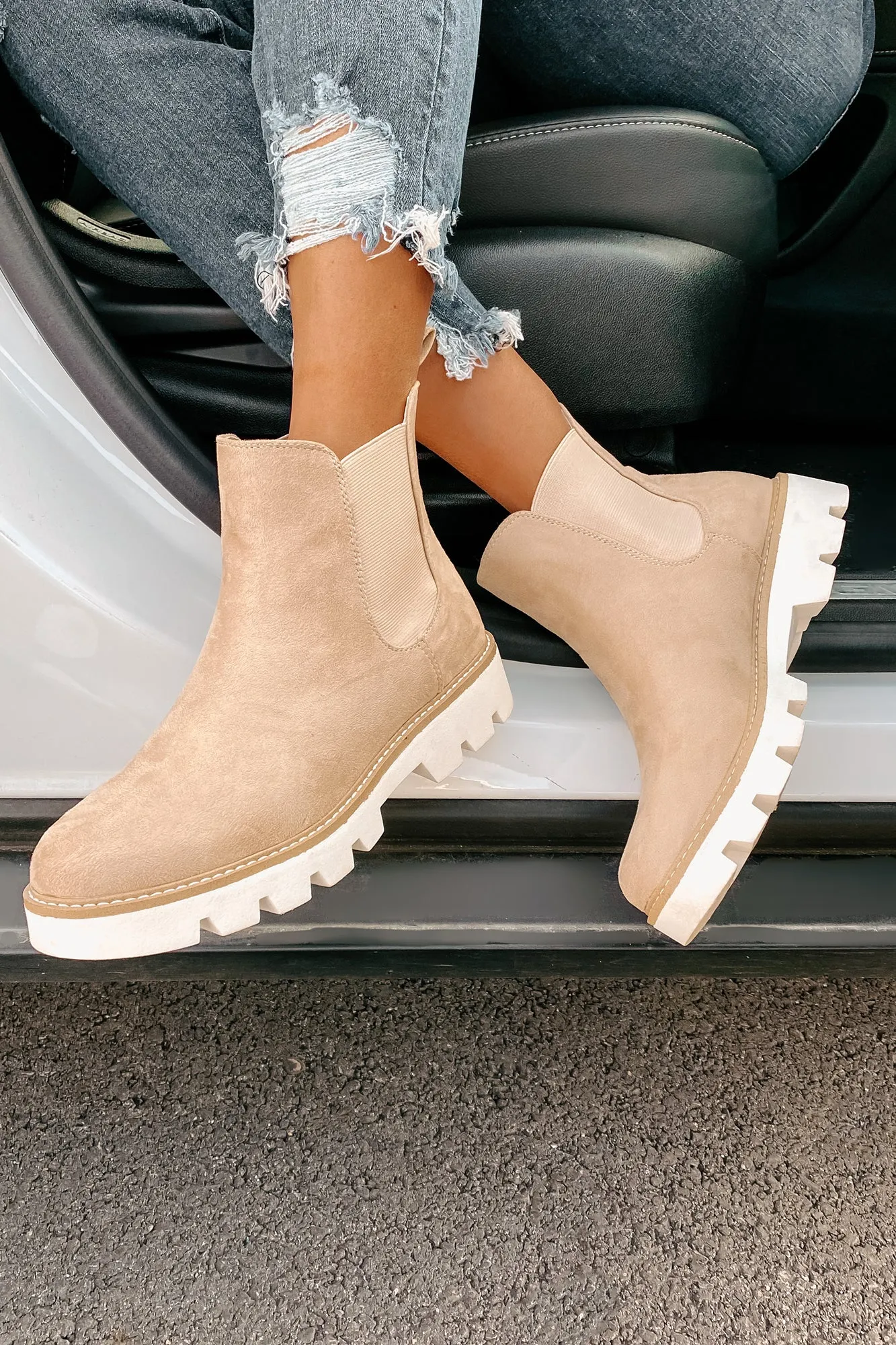 Jenkins Faux Suede Booties (Cream)