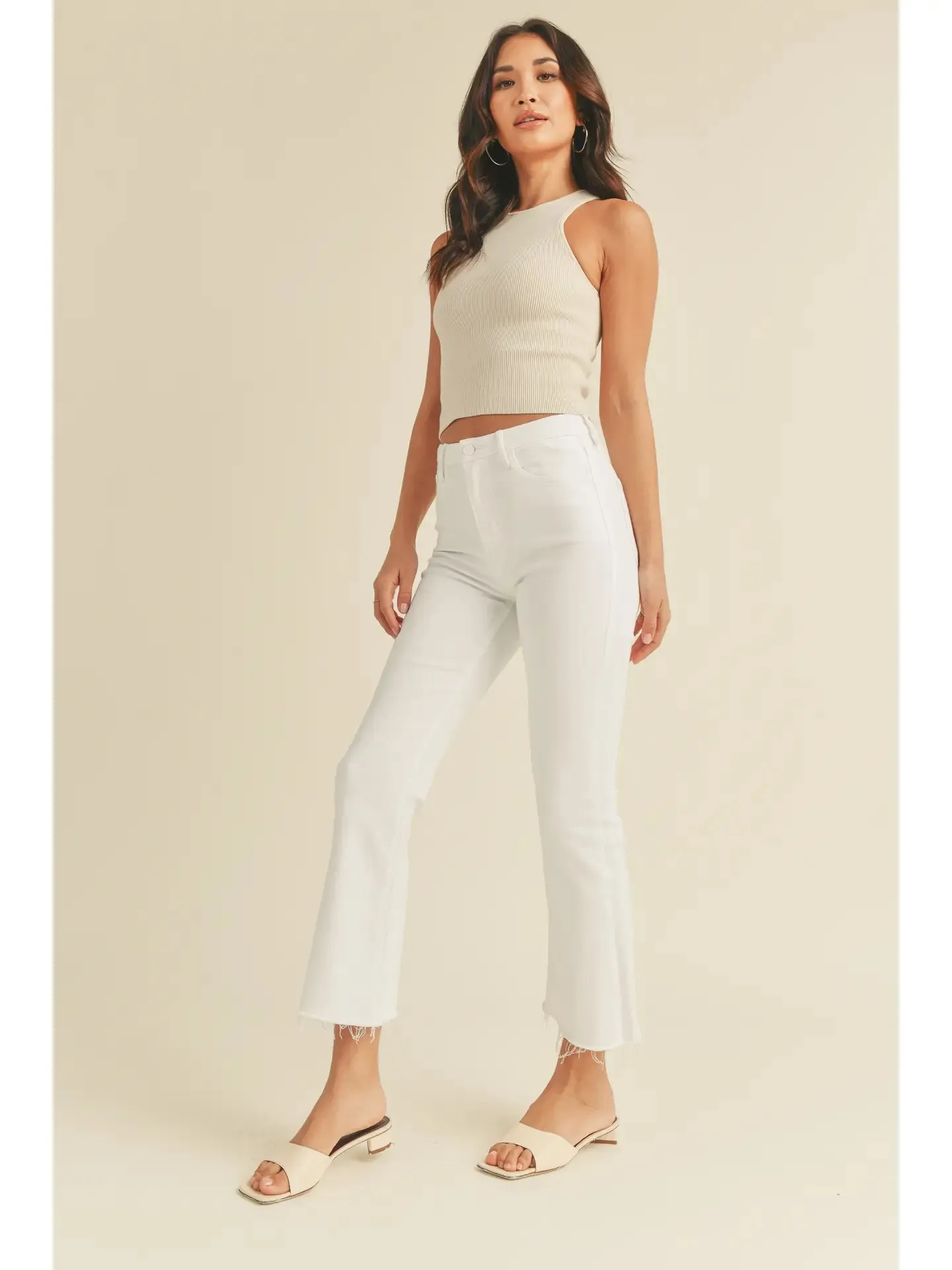Just Black | High Rise Tonal Crop Flare {Optic White}