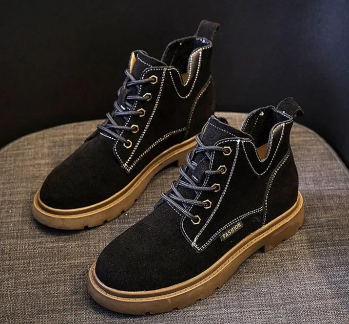 Ladies Low Heel Lace Up Casual Suede Booties