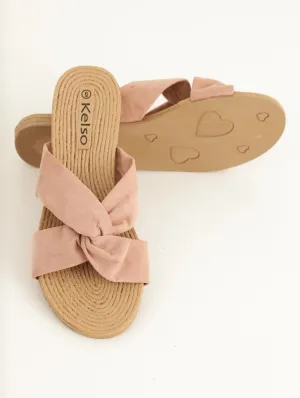 Ladies Moulded Soft Interlinked Mule Sandal - Blush
