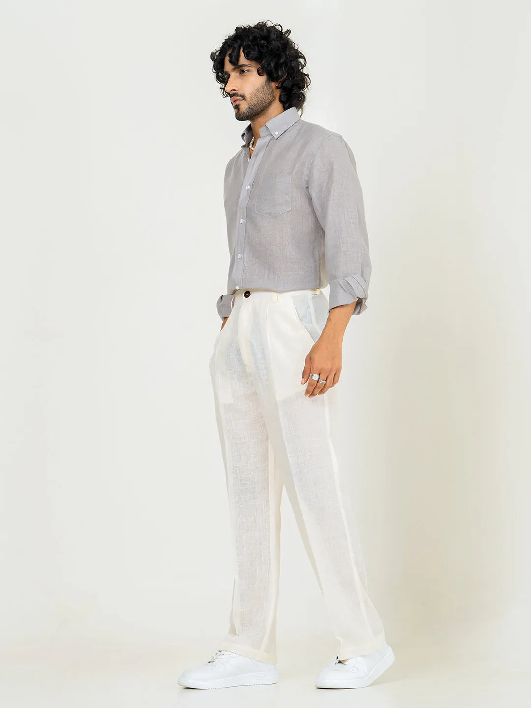 Latte Brown Linen blend full sleeves shirt