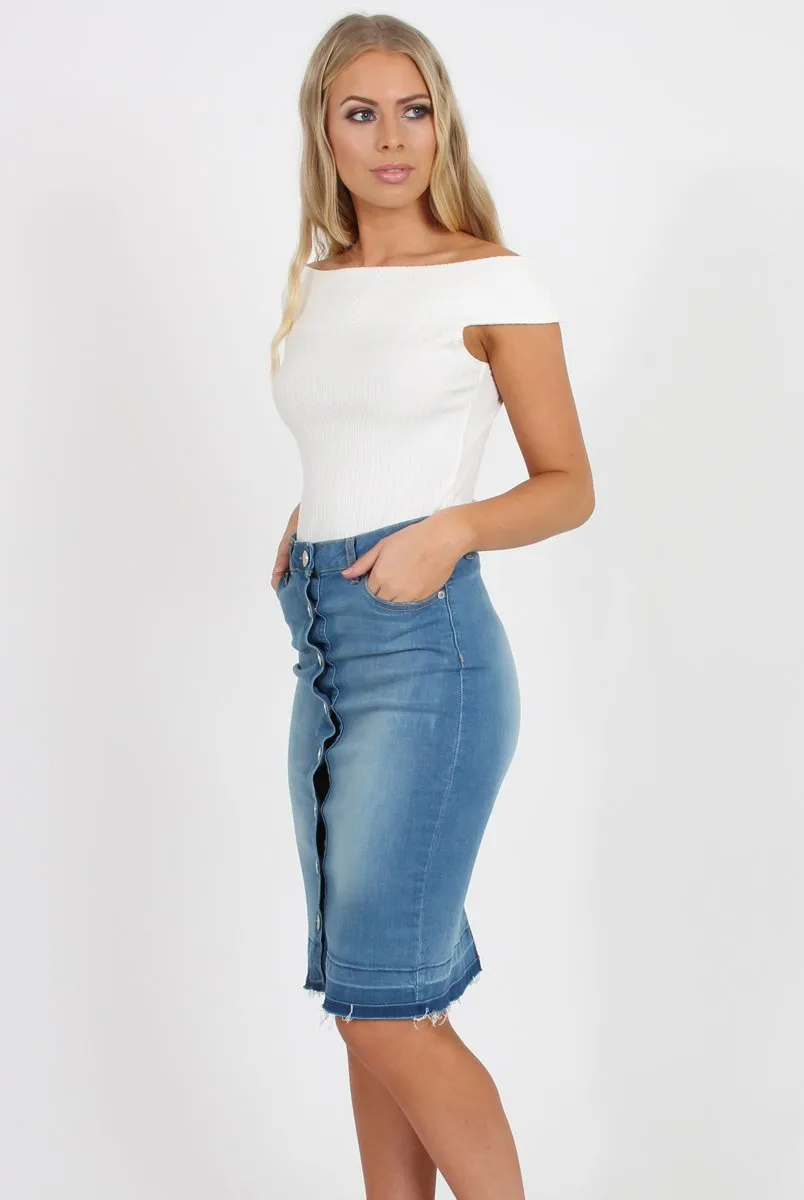 Light Blue Denim Midi Skirt - Samantha