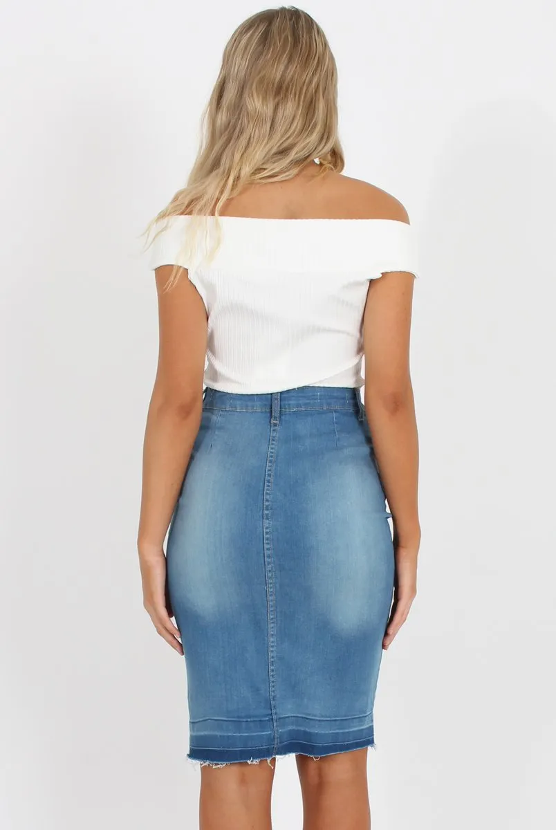 Light Blue Denim Midi Skirt - Samantha