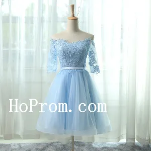 Light Blue Prom Dresses,Half Sleeve Prom Dress,Short Evening Dress