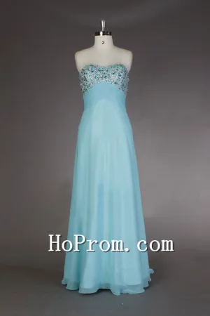 Light Blue Prom Dresses,Long Crystal Prom Dress,Evening Dress
