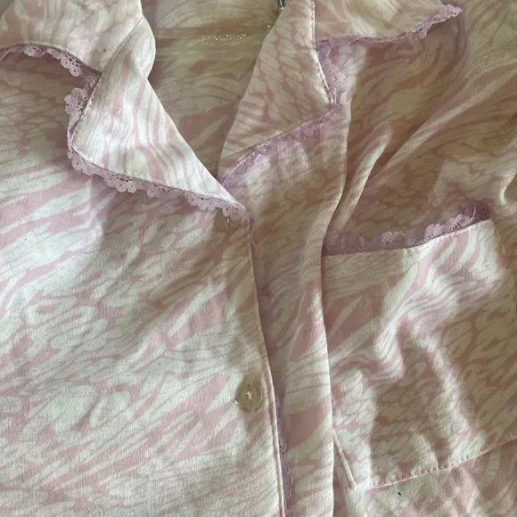 Light Pink White Lace Trim Light Fleece Lined Paja Set