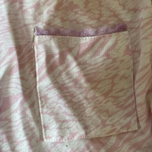 Light Pink White Lace Trim Light Fleece Lined Paja Set