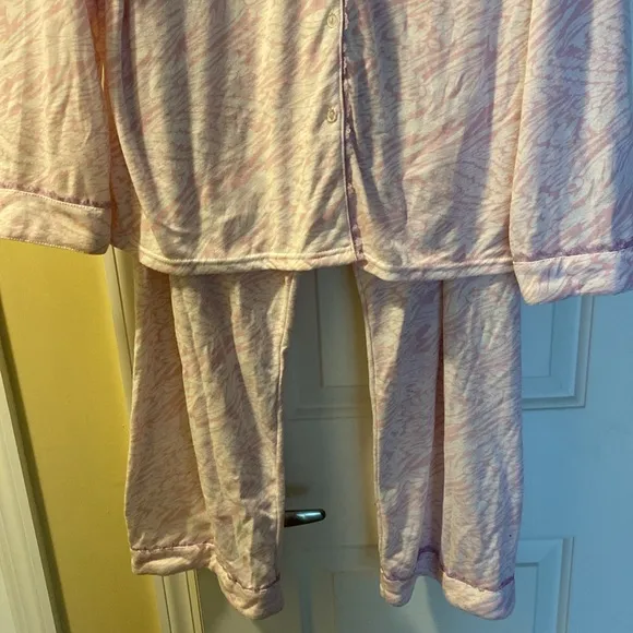 Light Pink White Lace Trim Light Fleece Lined Paja Set