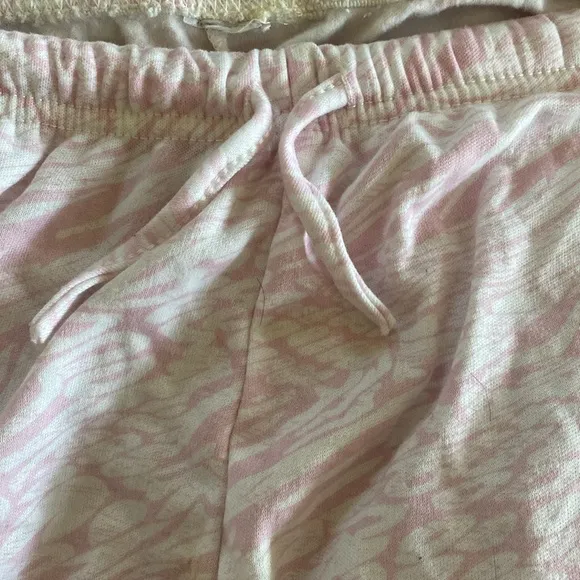 Light Pink White Lace Trim Light Fleece Lined Paja Set