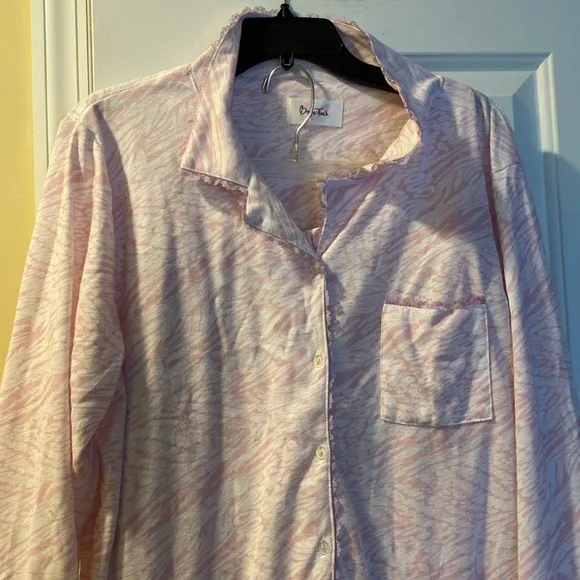 Light Pink White Lace Trim Light Fleece Lined Paja Set