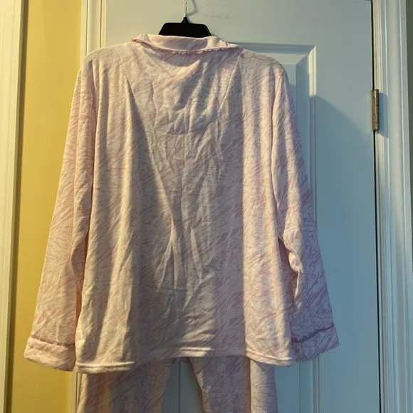 Light Pink White Lace Trim Light Fleece Lined Paja Set