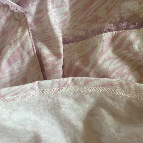 Light Pink White Lace Trim Light Fleece Lined Paja Set