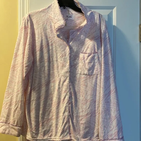 Light Pink White Lace Trim Light Fleece Lined Paja Set