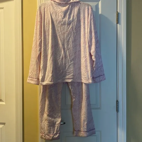 Light Pink White Lace Trim Light Fleece Lined Paja Set