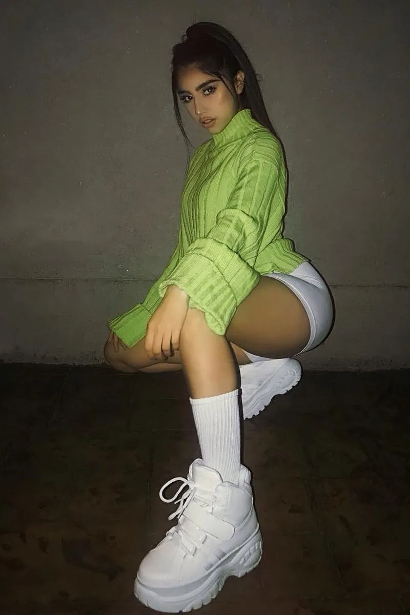 Lime Green Knit High Neck Jumper - Jaelynn