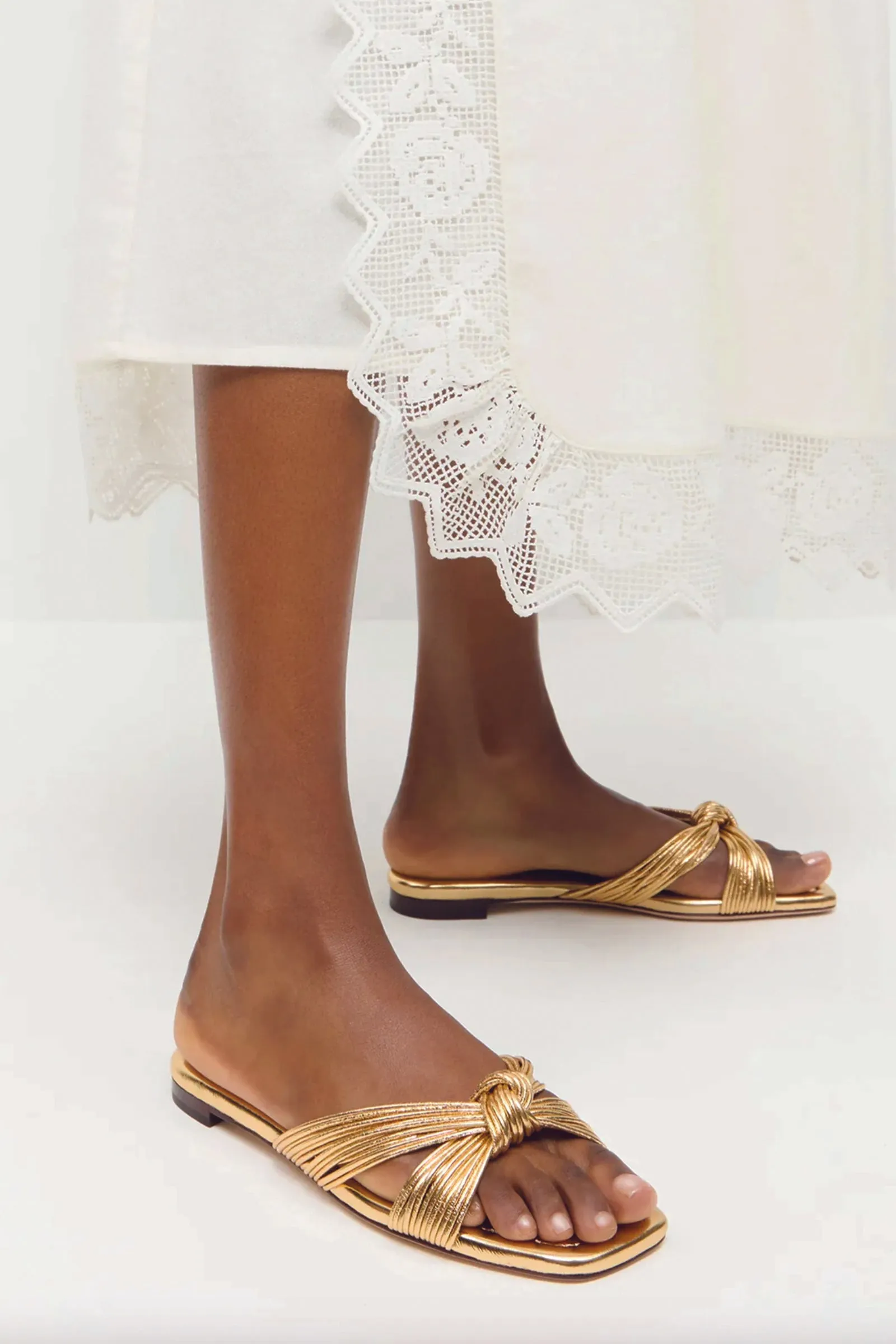 Loeffler Randall in Flossie Mignon Knot Flat Sandal in Champagne