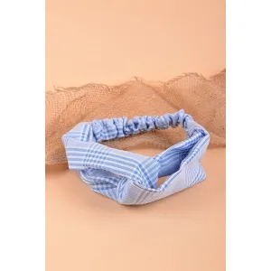 Love Knot Plaid Head Band in Light Blue and White