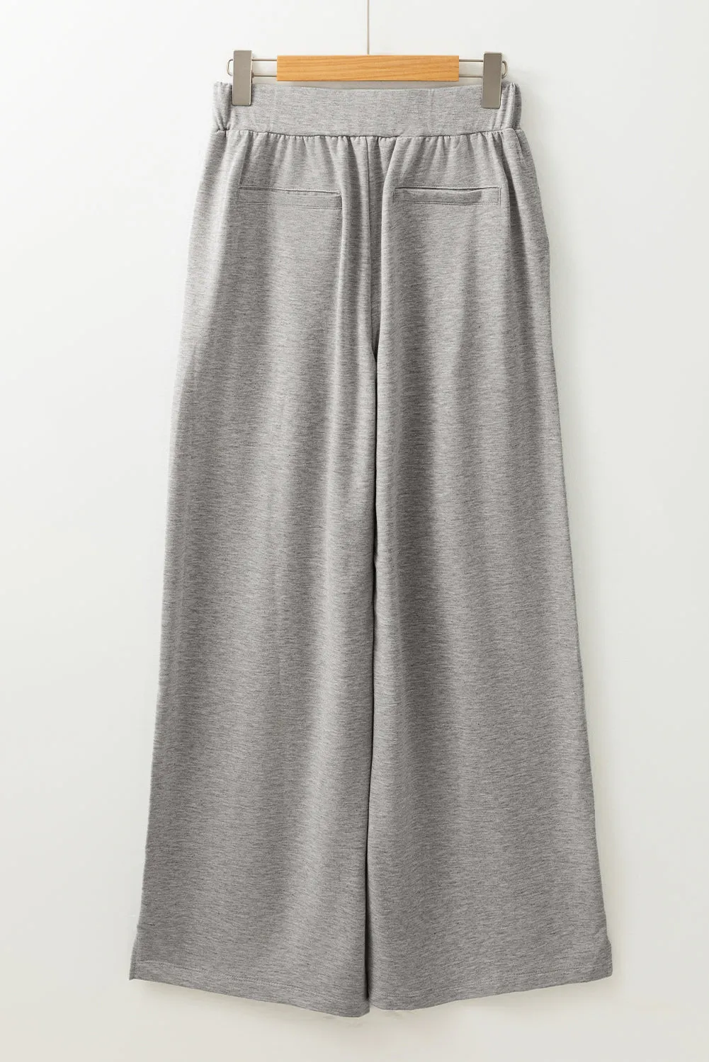 Medium Grey Central Seam Wide Leg High Waist Knit Casual Pants