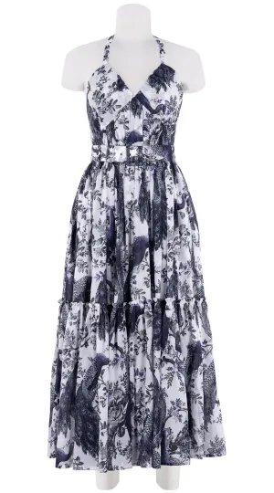 Melanie Dress #1 Sweetheart Strap Midi Plus Length Cotton Musola (Belvedere Peacok)