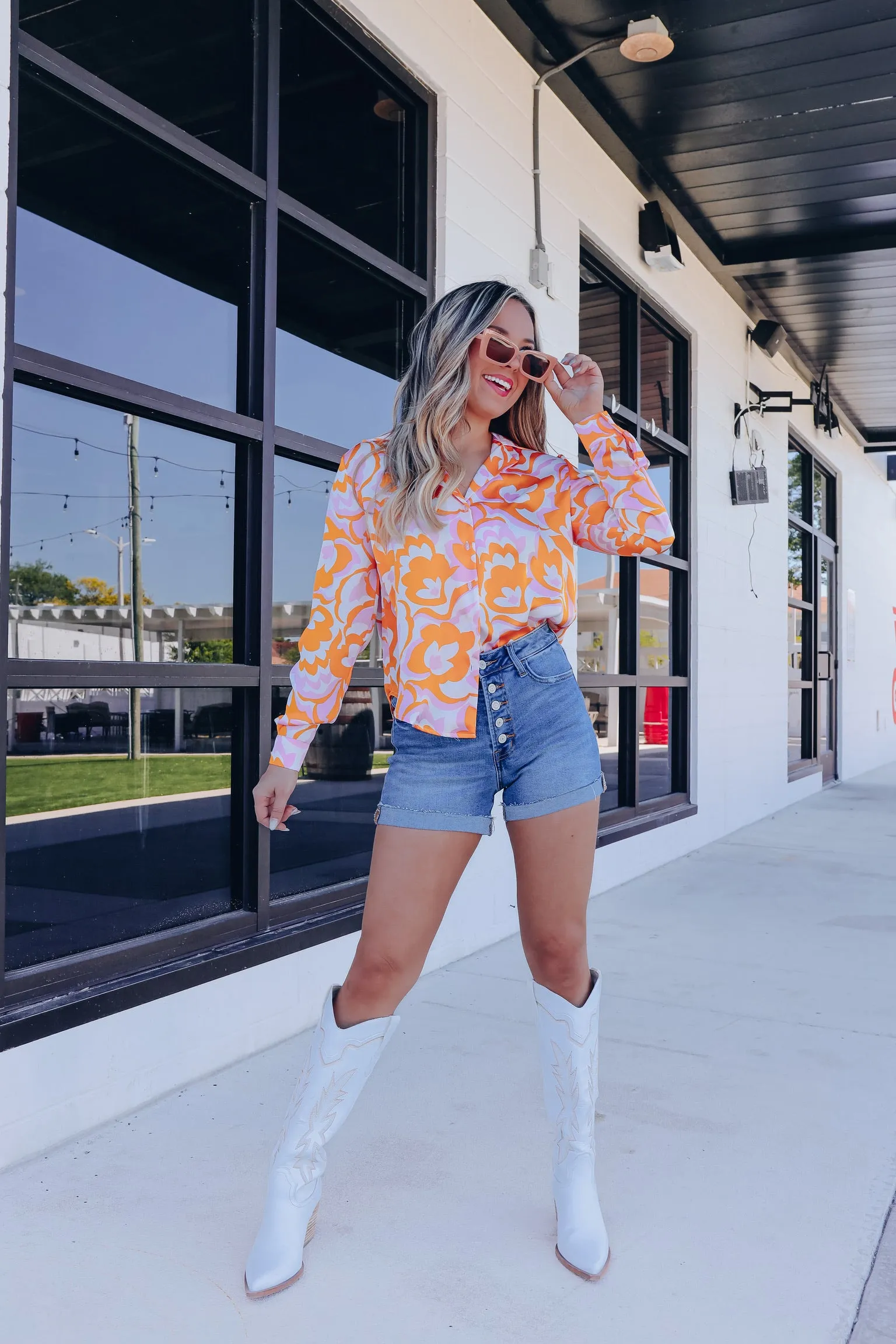 Mod Floral Hi-Lo Satin Blouse - Multi