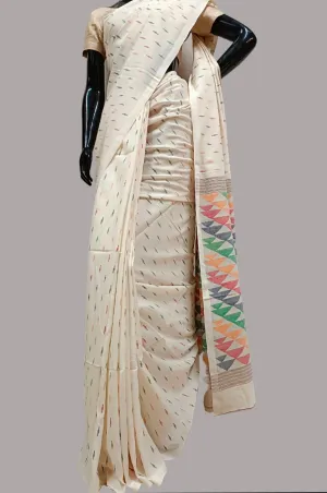 Multicolored Handspun Handwoven Cotton Jamdani Saree