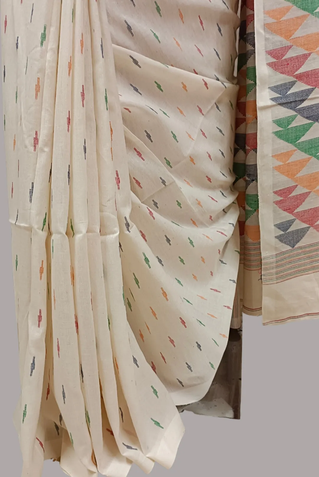 Multicolored Handspun Handwoven Cotton Jamdani Saree