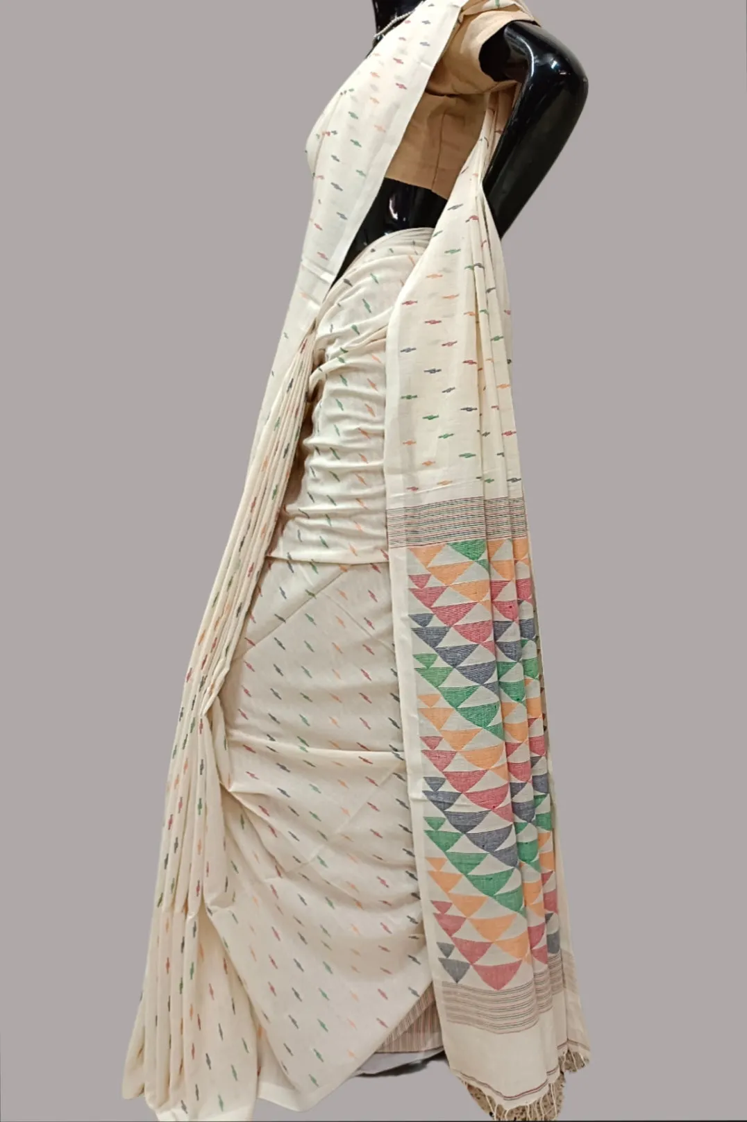 Multicolored Handspun Handwoven Cotton Jamdani Saree