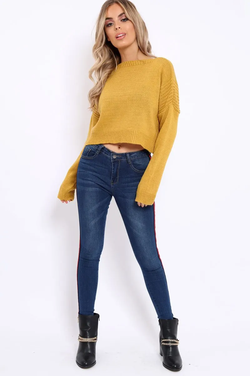 Mustard Cropped Curved Hem Jumper - Fearne