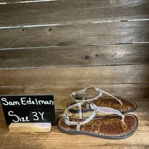 New Girls Sam Edelman Gigi Silver Pink Glitter Strappy Thong Sandals Size 3 Y