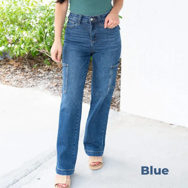 🌸NEW HOT SALE✨🎉 Limited-Time Sale! 🎉 High-Rise Cargo Wide-Leg Stretch Jeans 👖 | Trendy & Comfy Fit for Women ✨