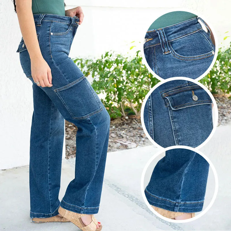 🌸NEW HOT SALE✨🎉 Limited-Time Sale! 🎉 High-Rise Cargo Wide-Leg Stretch Jeans 👖 | Trendy & Comfy Fit for Women ✨