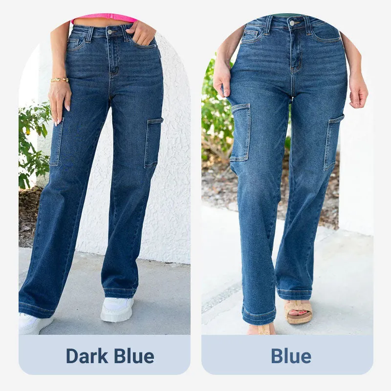 🌸NEW HOT SALE✨🎉 Limited-Time Sale! 🎉 High-Rise Cargo Wide-Leg Stretch Jeans 👖 | Trendy & Comfy Fit for Women ✨