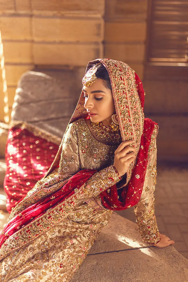 Nomi Ansari Skin Golden Kameez Lehenga Pakistani Wedding Dresses
