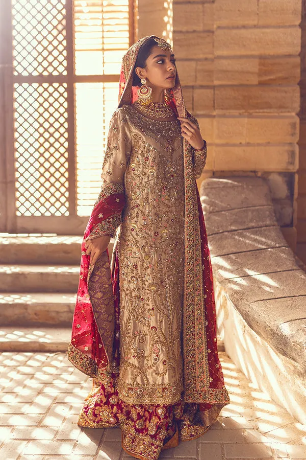 Nomi Ansari Skin Golden Kameez Lehenga Pakistani Wedding Dresses