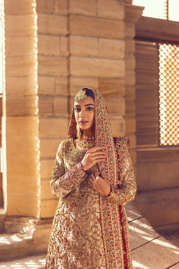 Nomi Ansari Skin Golden Kameez Lehenga Pakistani Wedding Dresses