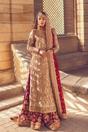 Nomi Ansari Skin Golden Kameez Lehenga Pakistani Wedding Dresses