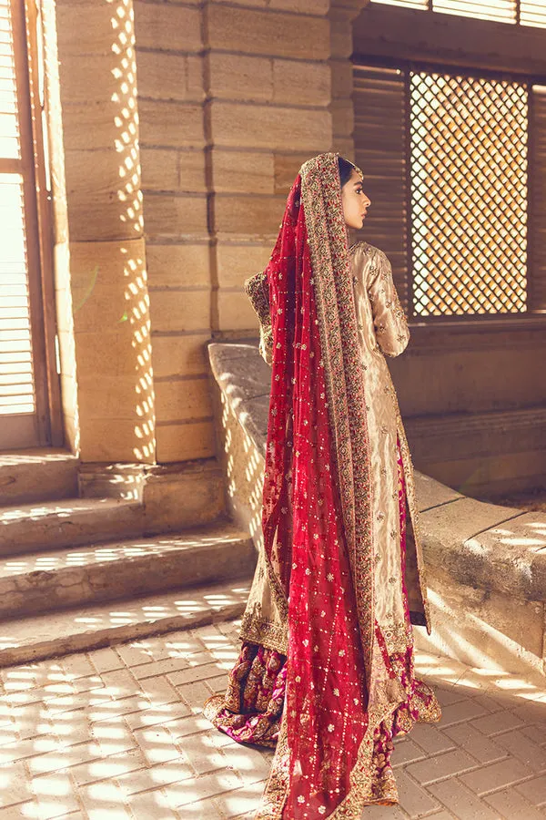 Nomi Ansari Skin Golden Kameez Lehenga Pakistani Wedding Dresses