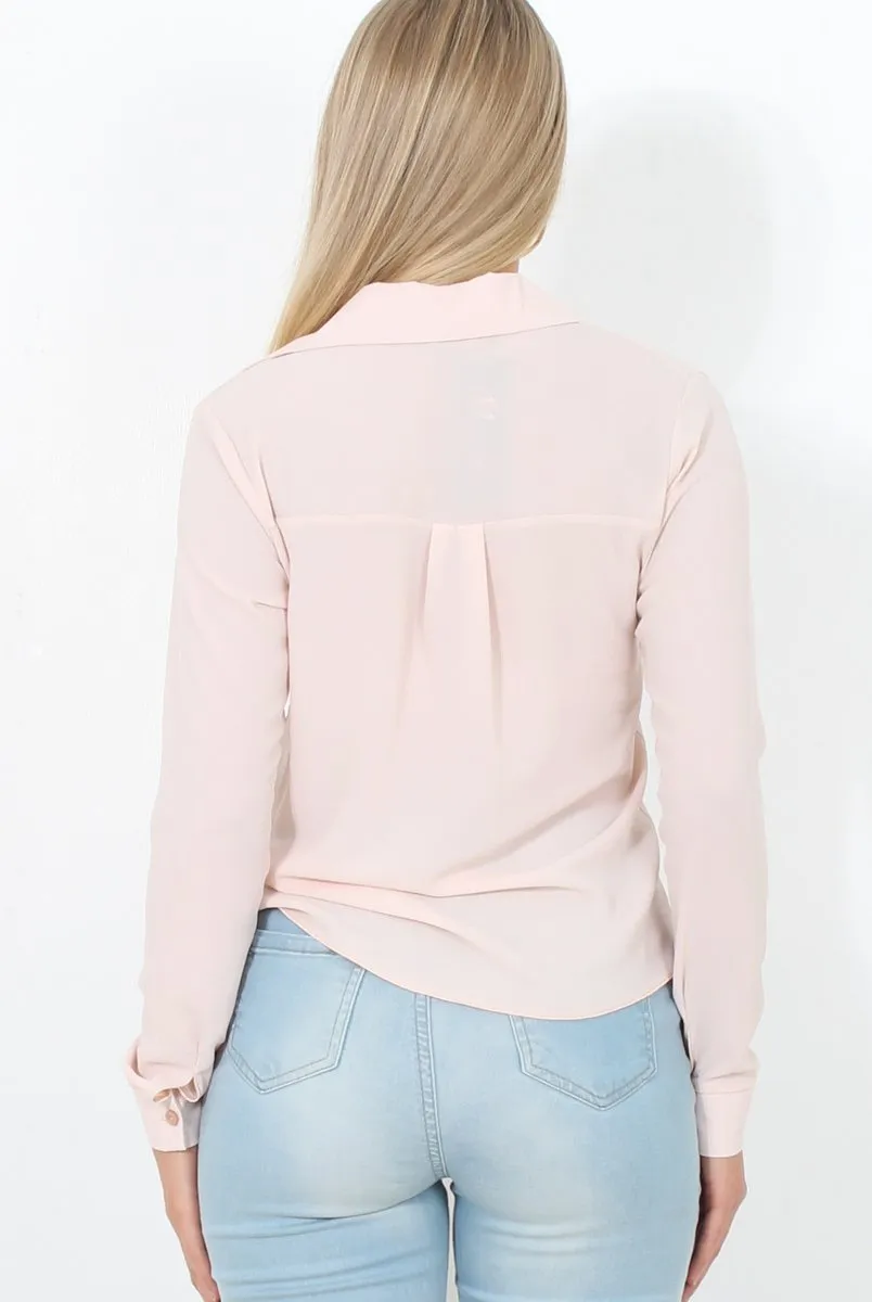 Nude Tie Front Blouse - Becky