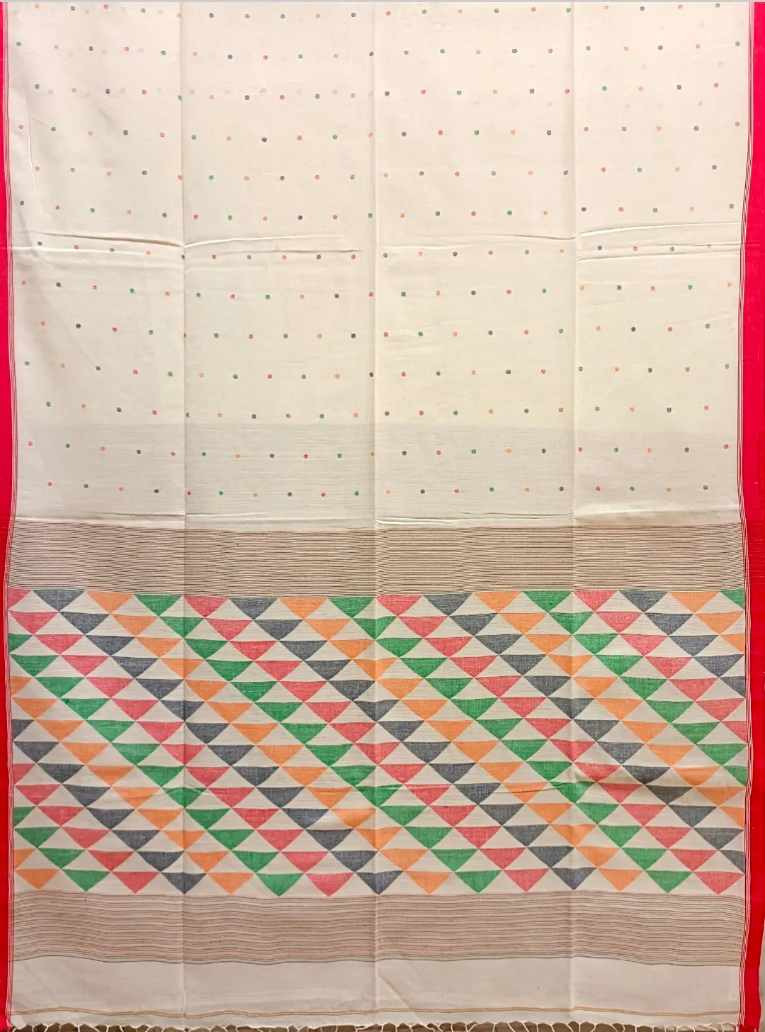 Off-White & Red Handspun handwoven Cotton Jamdani saree