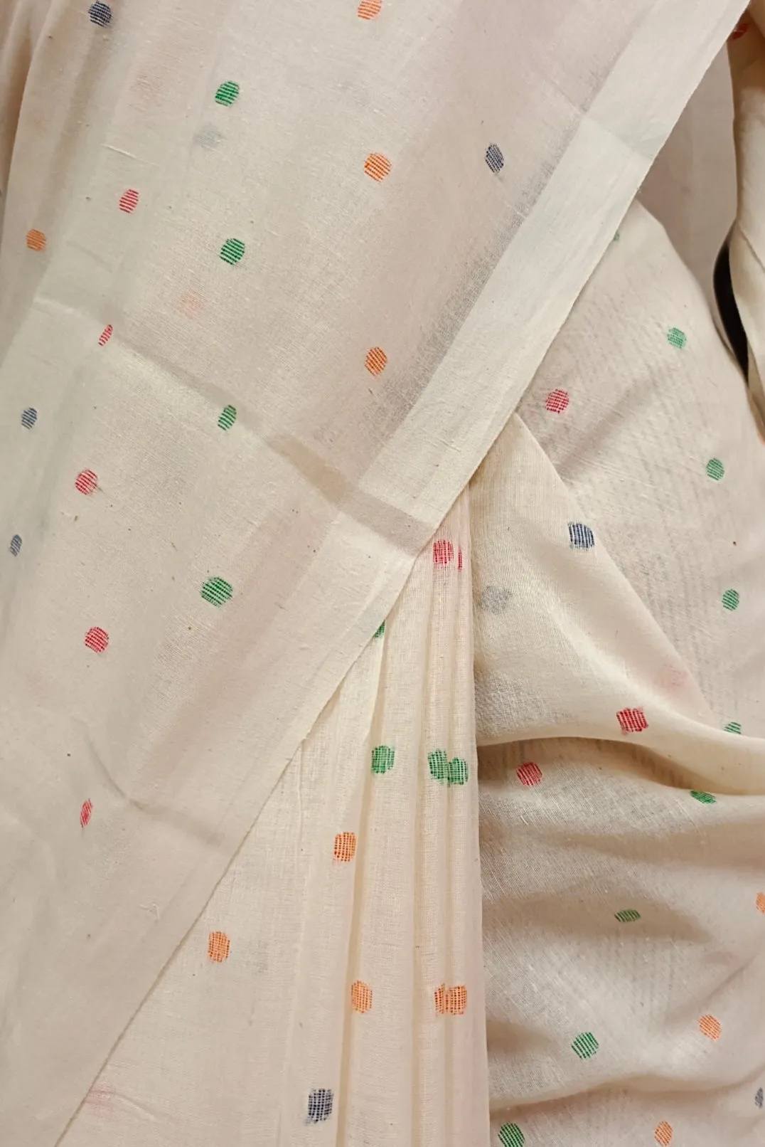 OFF WHITE HANDSPUN HANDWOVEN COTTON JAMDANI SAREE