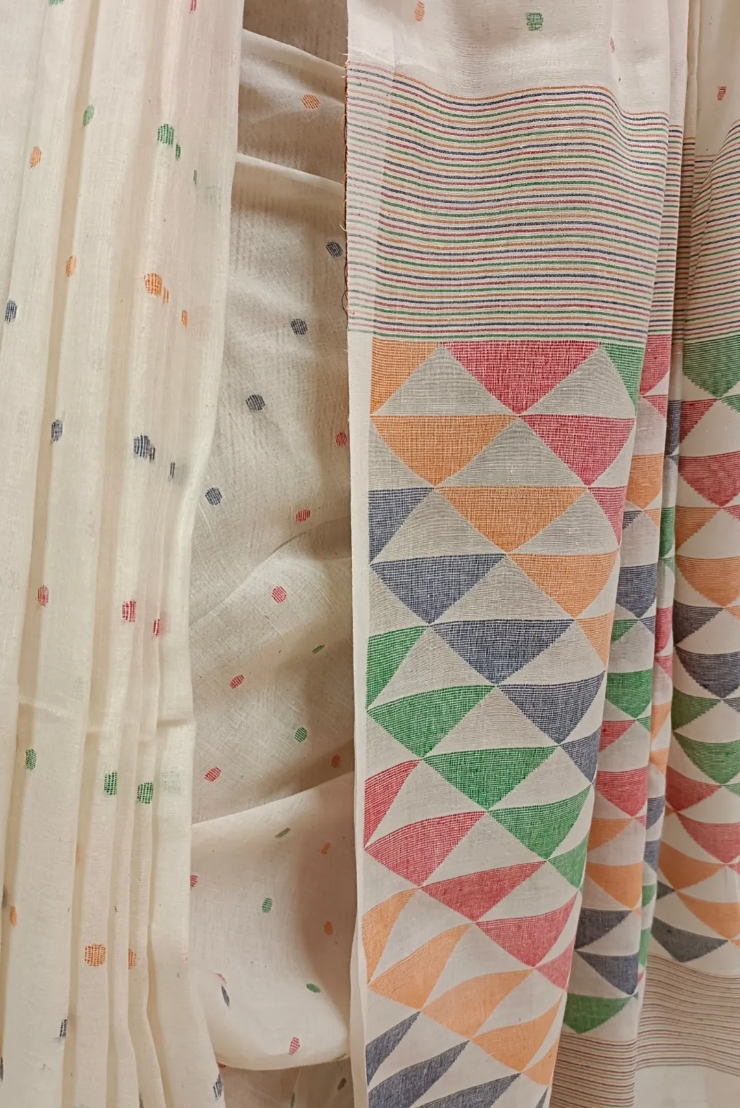 OFF WHITE HANDSPUN HANDWOVEN COTTON JAMDANI SAREE