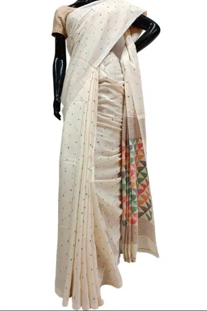 OFF WHITE HANDSPUN HANDWOVEN COTTON JAMDANI SAREE