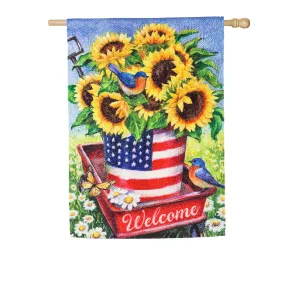 Patriotic Sunflower Wagon House Textured Suede Flag,13es9157